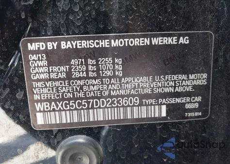 2013 BMW 528I from USA, damaged, VIN WBAXG5C57DD233609